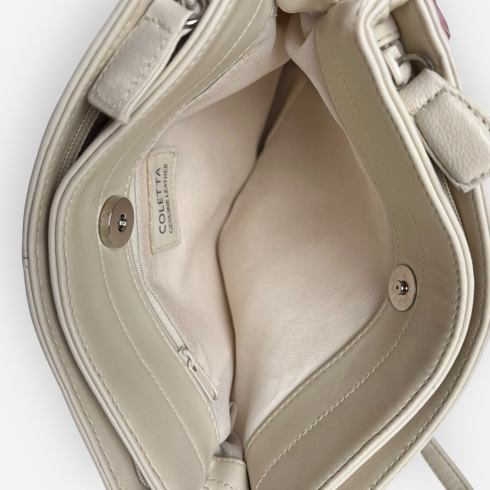 Vintage Coletta Shoulder Bag Clutch Genuine Leather‎ Bone Ivory Strap - Picture 9 of 12